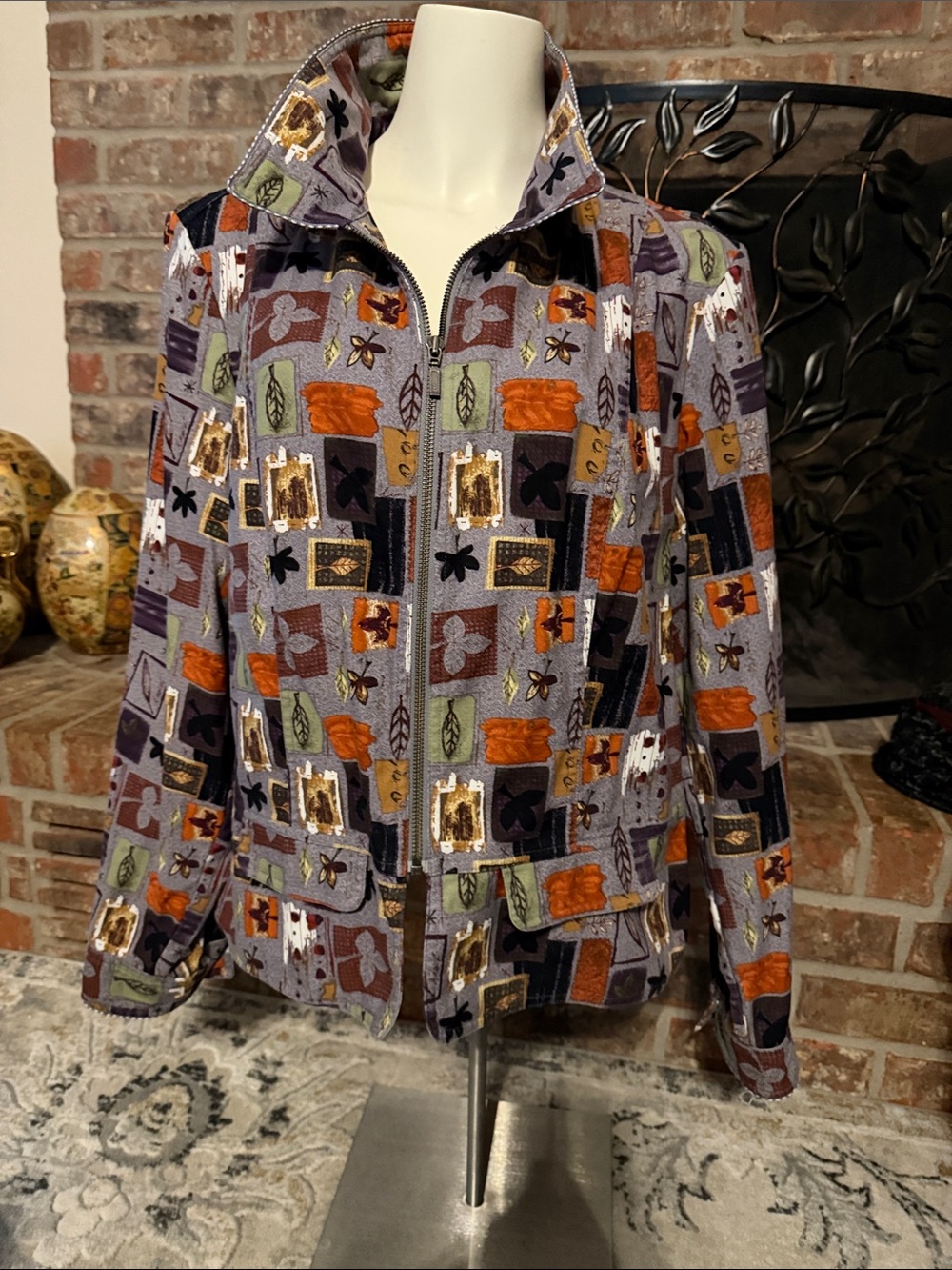 Christopher & Banks XL Abstract Patchwork Floral Zip Front Jacket Artsy Boho